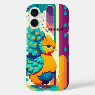 Baby peacock design with custom name iPhone 16 case