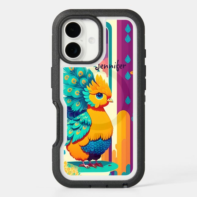 Baby peacock design with custom name otterbox iPhone case (Back)