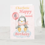 Baby Penguin 6 Month Birthday Card<br><div class="desc">A cute 6 month baby penguin birthday card. The card features a baby girl penguin sitting on a cloud holding a balloon. A sweet design f or a little girl who will be half a year old. Add the child, s name to the front of the card to customize it...</div>