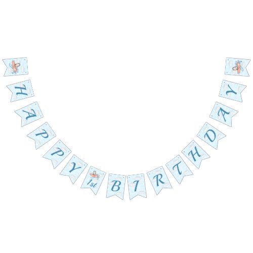 Baby Penguin Airplane Blue Personalized Birthday Bunting Flags