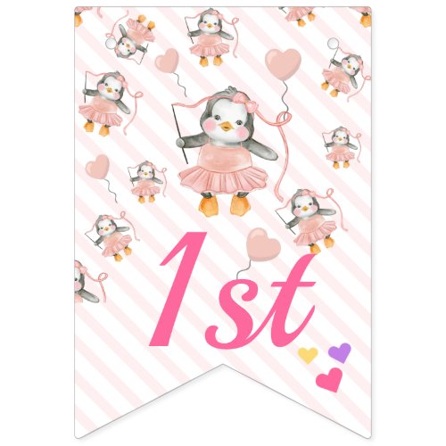 Baby Penguin Ballerina Pink Personalized Birthday  Bunting Flags