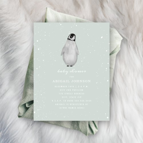 Baby Penguin Blue Boy Winter Baby Shower Invitation