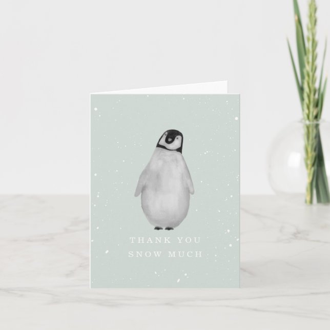 Baby Penguin Blue Boy Winter Baby Shower Thank You Card (Front)