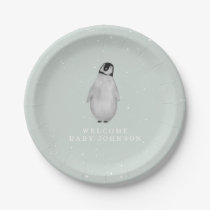 Baby Penguin Blue Winter Baby Shower Paper Plates