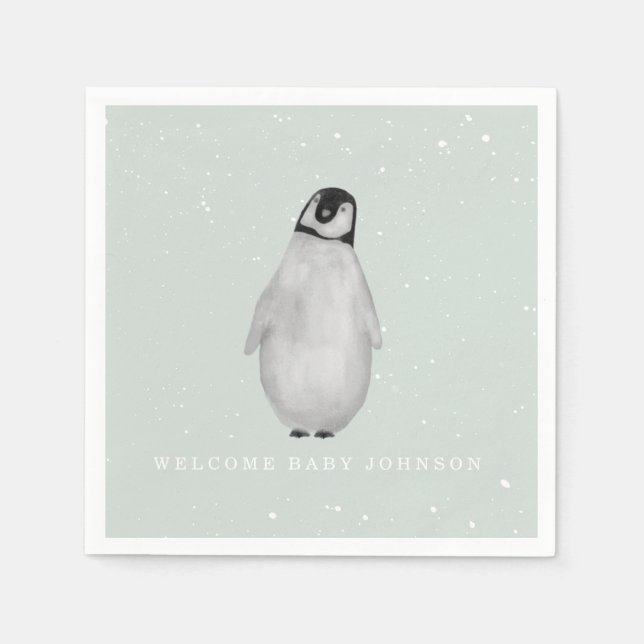 Baby Penguin Blue Winter Boy Baby Shower Napkins (Front)