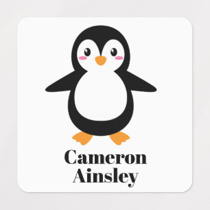 Baby Penguin Cartoon Personalized Name Kids Labels