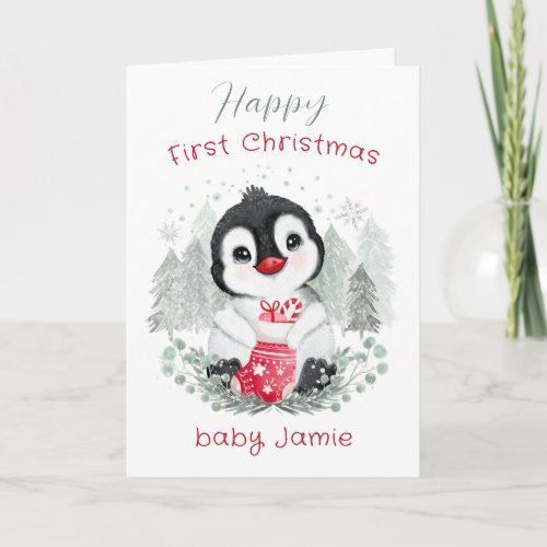 Baby Penguin Cute 1st Christmas card