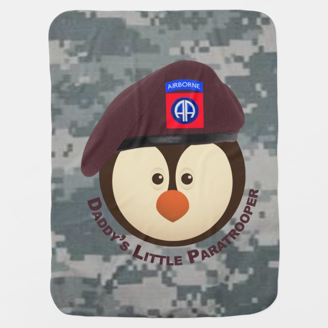 Baby Penguin “Daddy’s Little Paratrooper” Baby Blanket (Front)