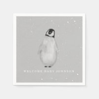 Baby Penguin Gray Winter Neutral Baby Shower