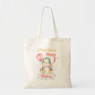 Baby Penguin Happy 1st Birthday Tote Bag