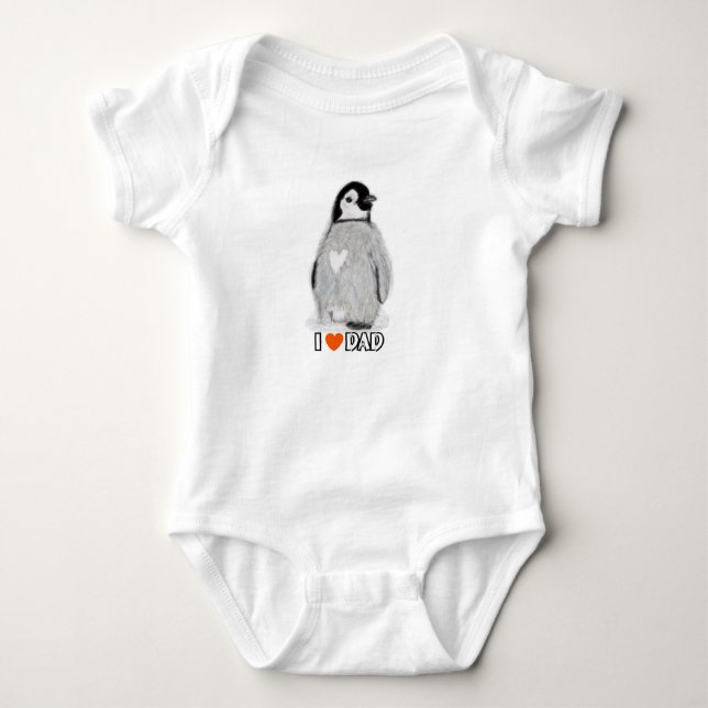 Baby Penguin heart I Love dad t shirt vest sleeper (Front)