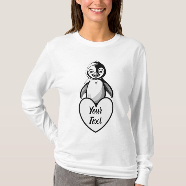 Baby Penguin Heart with Your Custom Message T-Shirt (Front)