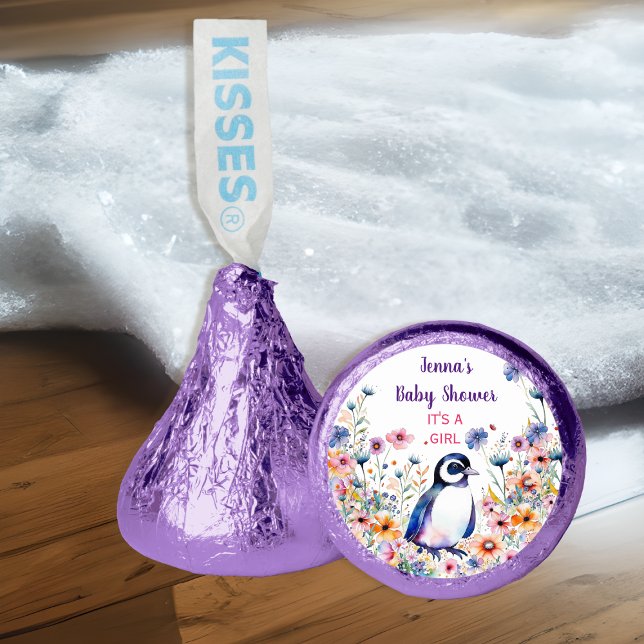 Baby Penguin in Flowers It's a Girl | Baby Shower Hershey®'s Kisses® (Creator Uploaded)