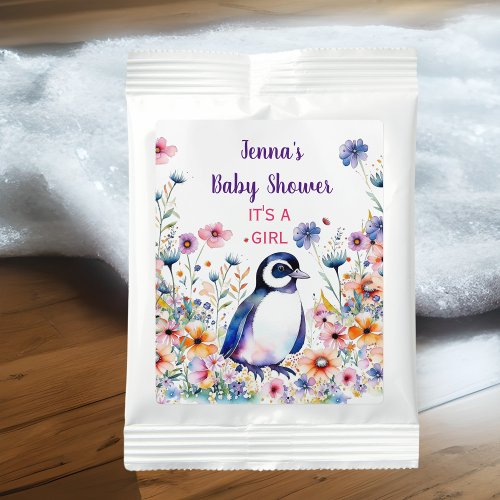 Baby Penguin in Flowers Its a Girl  Baby Shower Hot Chocolate Drink Mix