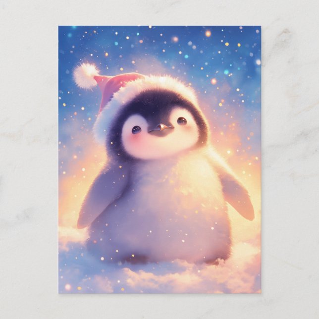 Baby Penguin in Red Santa Hat Postcard (Front)
