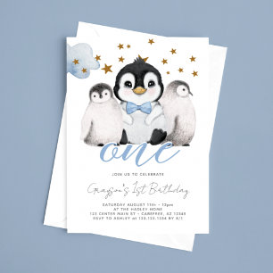 Baby Penguin Kids First 1st Birthday Invitation