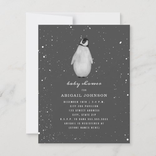 Baby Penguin Neutral Dark Gray Baby Shower
