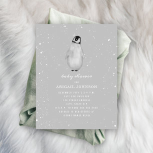 Baby Penguin Neutral Gray Baby Shower Invitation