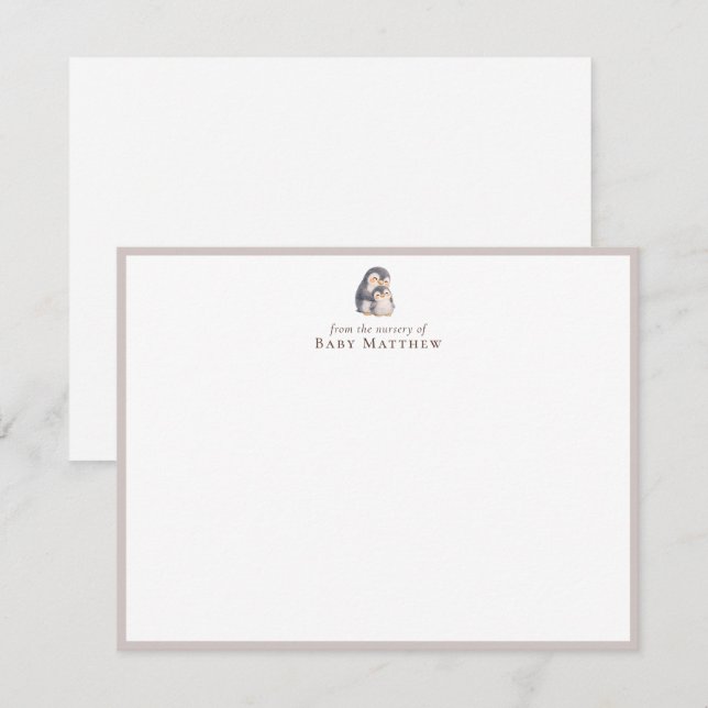 Baby Penguin Nursery Flat Note Card (Front/Back)
