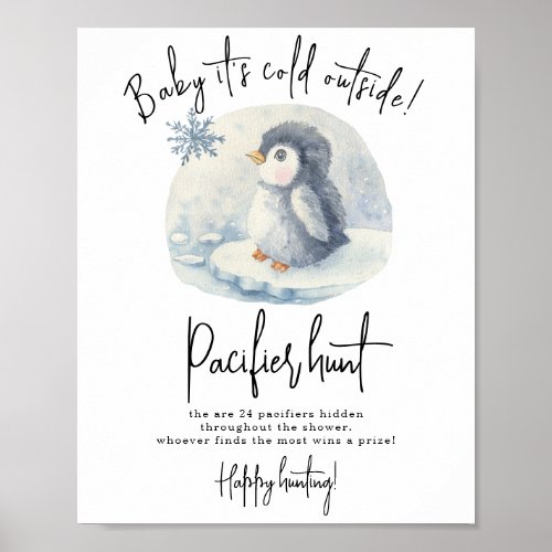 Baby Penguin _ Pacifier hunt game baby shower Poster