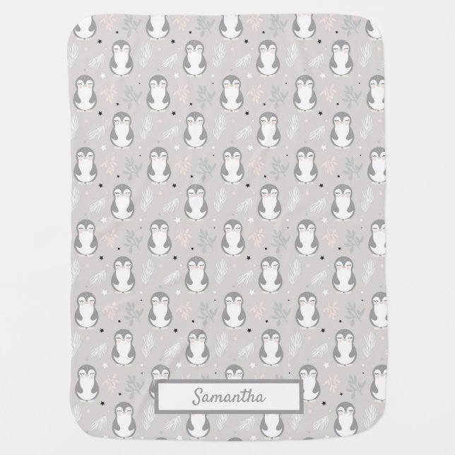 Baby penguin pattern girl personalized blanket (Front)
