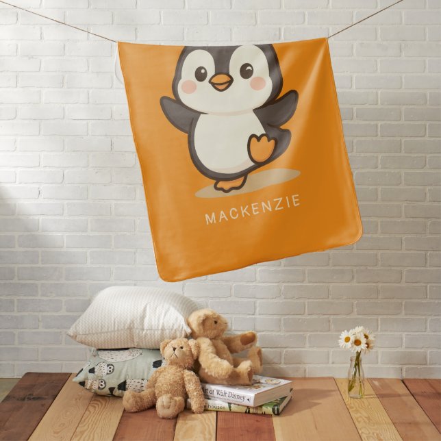 Baby Penguin Personalized Name (2 sided) Blanket (In Situ)