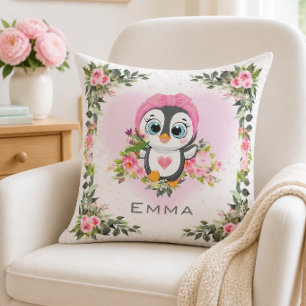 Baby Penguin Personalized Throw Pillow