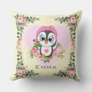 Baby Penguin   Personalized Yellow Nursery Throw Pillow