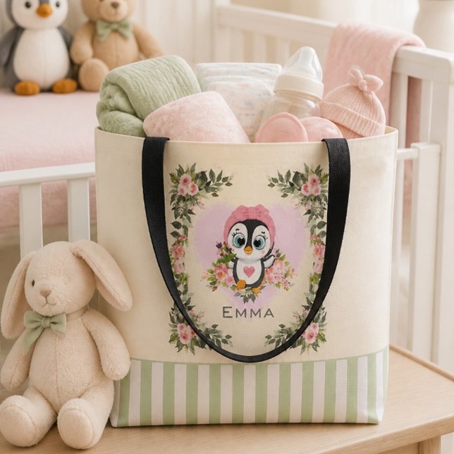 Baby Penguin Personalized Yellow Tote Bag (Creator Uploaded)
