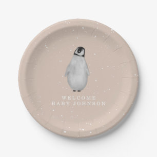 Baby Penguin Pink Girl Winter Baby Shower Paper Plates