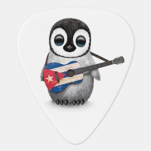 Baby Penguin Playing Cuban Flag Guitar Guitar Pick