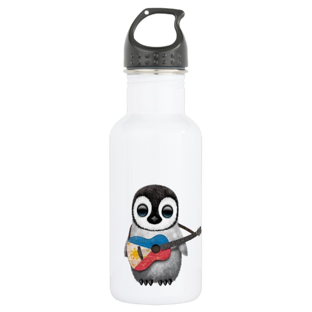 Baby Penguin Playing Filipino Flag Guitar Water Bottle (Front)
