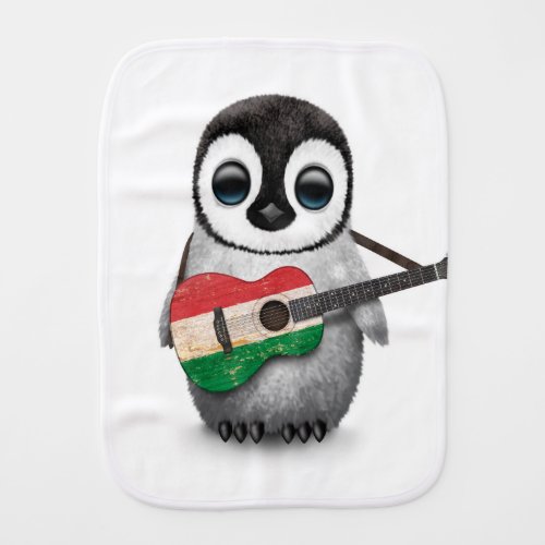 Baby Penguin Playing Hungarian Flag Guitar Baby Burp Cloth