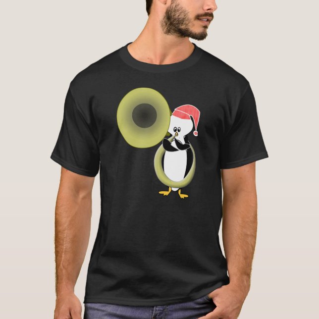 Baby Penguin Playing Tuba T-Shirt (Front)