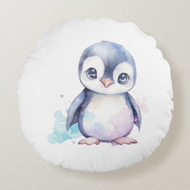 Baby Penguin Round Pillow (Front)
