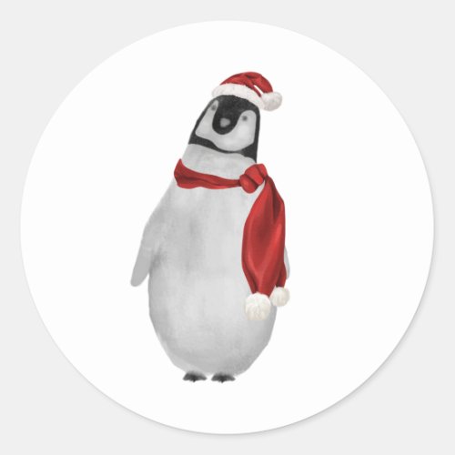 Baby Penguin Santa Classic Round Sticker