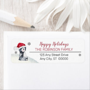 Baby Penguin Santa Hat Happy Holidays Family Label