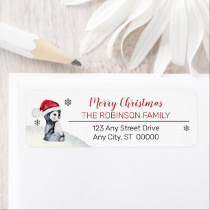 Baby Penguin   Santa Hat Merry Christmas Family Label