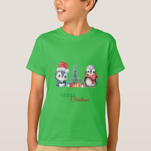 Baby Penguin Santa Red Green Merry Christmas Party T_Shirt