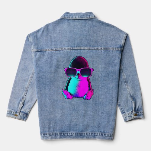 Baby Penguin Sunglasses 80s retro inspired synthwa Denim Jacket