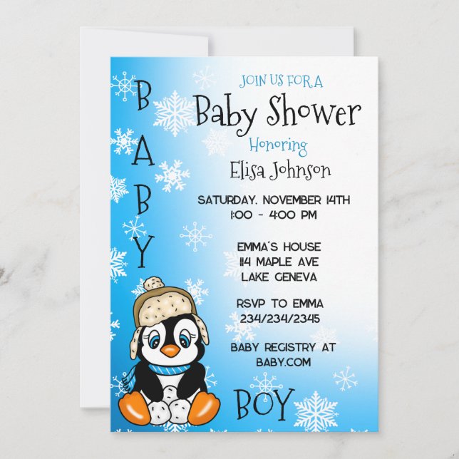Baby Penguin Winter Baby Shower Invitation (Front)