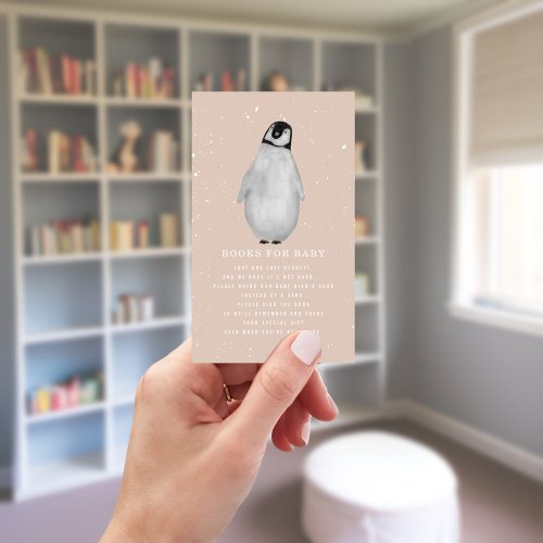 Baby Penguin Winter Pink Baby Shower Book Request Enclosure Card
