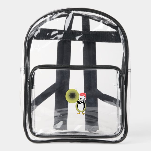 Baby Penguin with Tuba  Clear Backpack (Front)