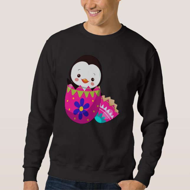 Baby Penguins Hatching From Easter Egg Easter Day Sweatshirt (Front)