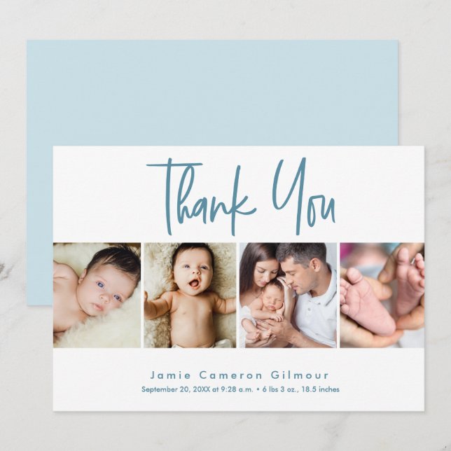 Baby Personalized 4 photo collage newborn birth Thank You Card (Front/Back)