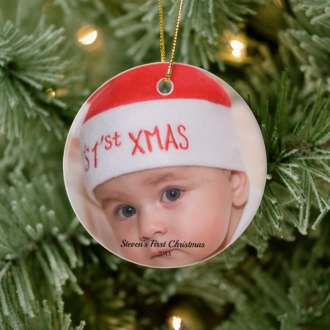 Baby personalized photo First Christmas  Ceramic Ornament (Tree)