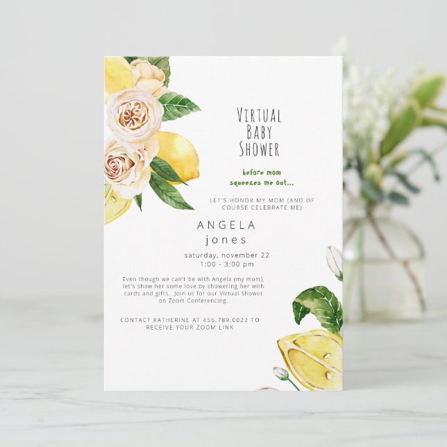 Baby Perspective Cute Lemons Virtual Baby Shower  Invitation (Standing Front)