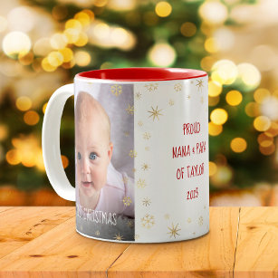 Baby Photo 1st Christmas Grandparents Snowflakes Two-Tone Coffee Mug