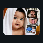 Baby Photo 4 Picture Montage Magnet<br><div class="desc">Create your own baby photo magnet with your baby's 4 favorite photos. Photo collage with one main background photo,  overlaid on the remaining three photos with an elegant white border. Perfect as a souvenir and as a gift for parents.</div>
