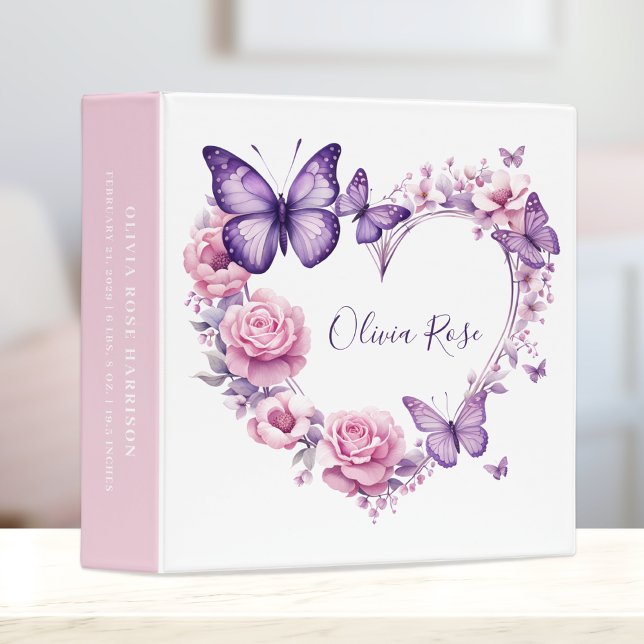 Baby Photo Album Butterfly Floral Heart 3 Ring Binder (Creator Uploaded)